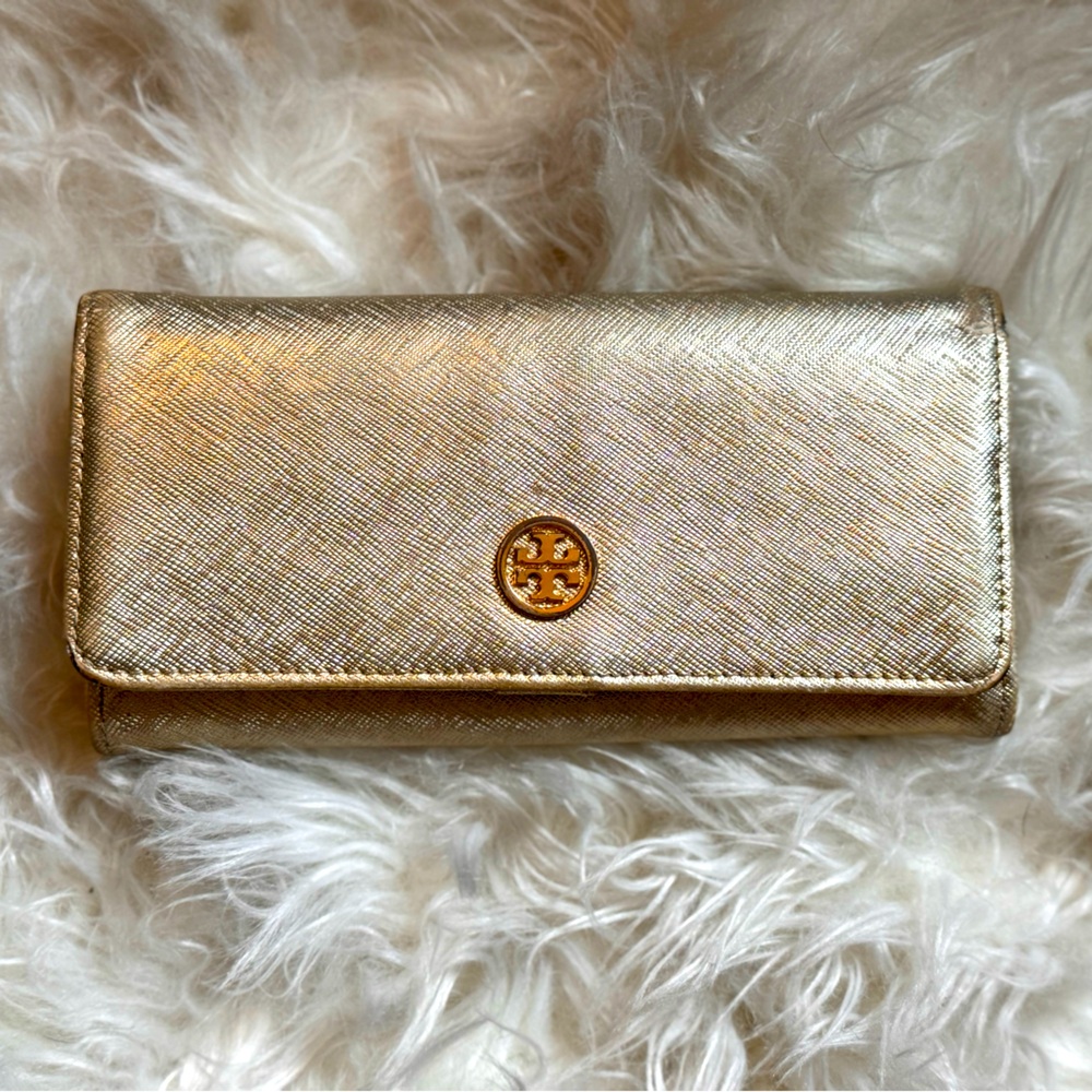 Tory Burch Metallic Gold Logo Continental Wallet